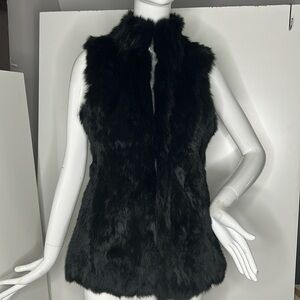 Dana Stein XS Rabbit Black Fur Vest Jacket with Pockets